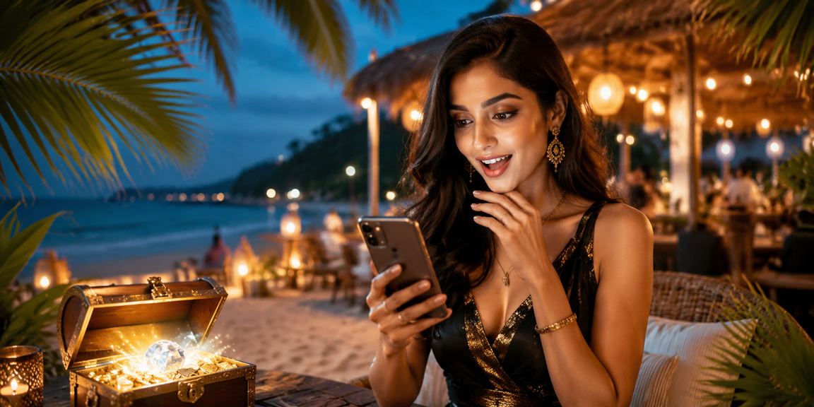 Goa beach scene with Andar Bahar casino game