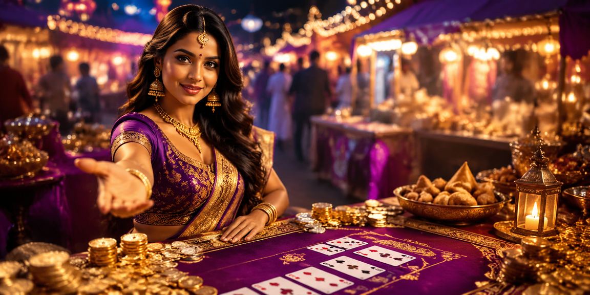 Night market scene with Indian card game and betting ambiance