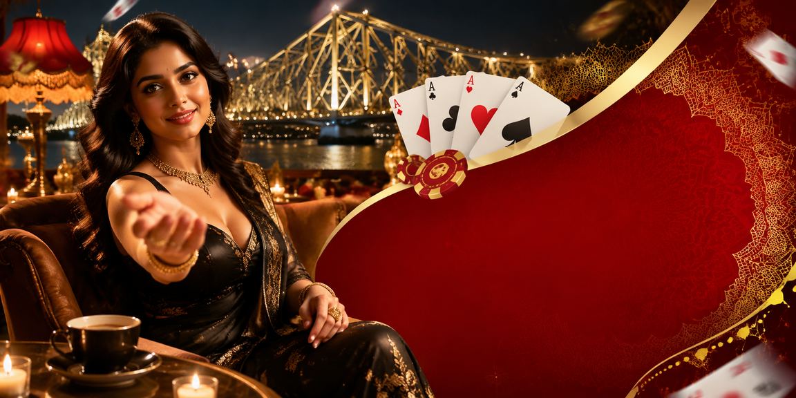 Kolkata locale with Teen Patti players and festive décor